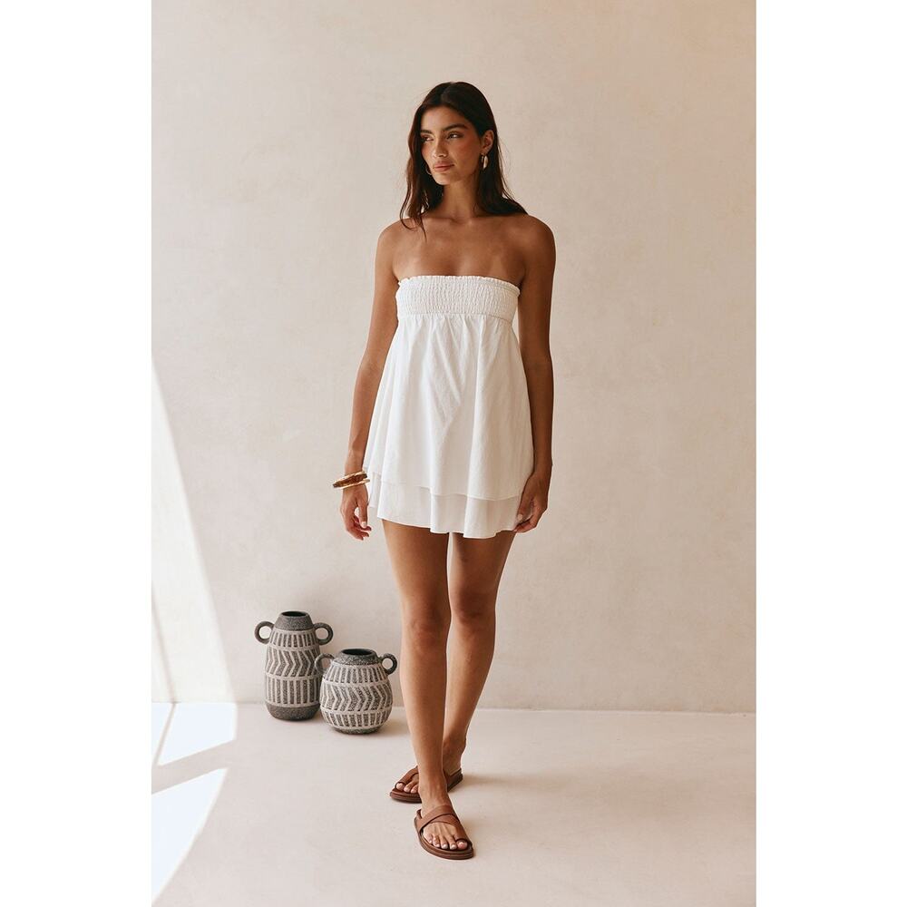 Sabo Rocio Strapless Mini Dress Babydoll Cotton Size 6 US White Beach NWT
